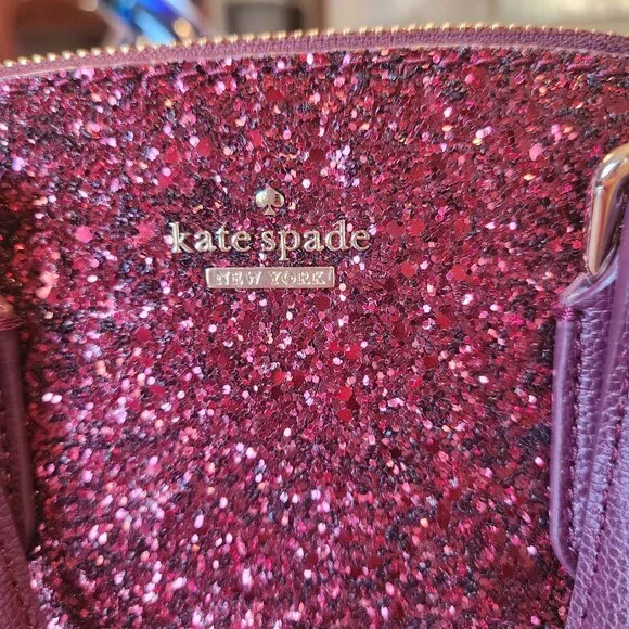 Kate Spade Mini Reiley Laurel Way Glitter Bag Satchel Crossbody in Red Burgundy - Picture 6 of 11